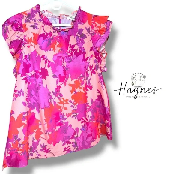 ENTRO | Flutter Ruffle Sleeve Floral Top Size:XL - Picture 3 of 8